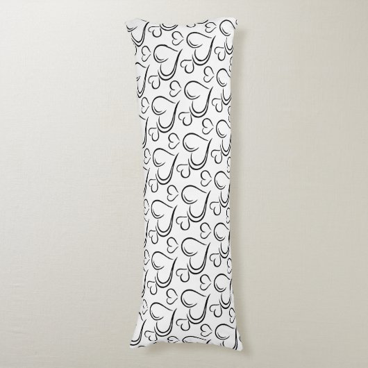 Witte en zwarte hartkussen lichaamskussen (Voorkant Verticaal)