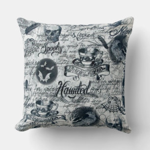Witte en zwarte haunted Halloween Sierkussen
