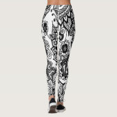 witte en zwarte Henna Geïnspireerde Floral Leggings (Achterkant)