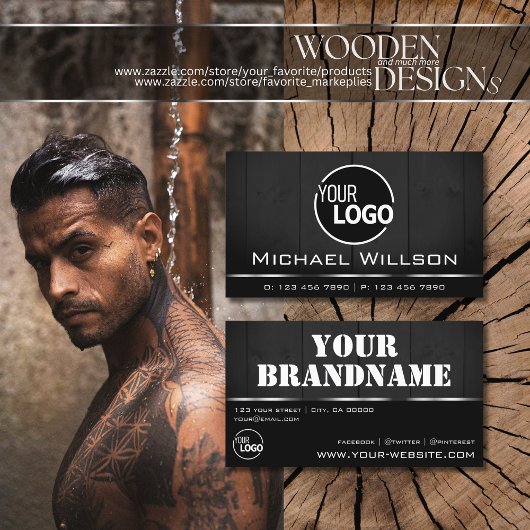 Witte en zwarte houten planken Hout Graan Kijk Log Visitekaartje