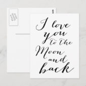 Witte en Zwarte Ik Hou van Jou naar de Maan Ansich Briefkaart (Voorkant / Achterkant)