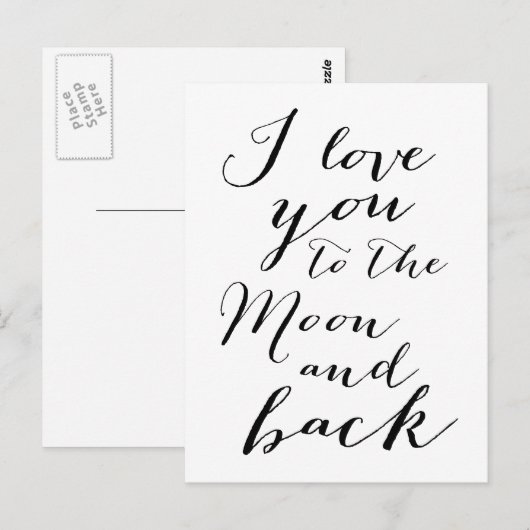 Witte en Zwarte Ik Hou van Jou naar de Maan Ansich Briefkaart (Voorkant / Achterkant)