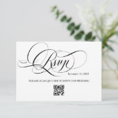 Witte en zwarte kalligrafie bruiloft RSVP kaartje (Staand voorkant)