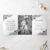 Witte en zwarte kant trouwfoto drieluik uitnodiging (Binnen)