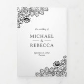 Witte en zwarte kant trouwfoto drieluik uitnodiging (Cover)