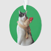 Witte en zwarte kat en rendierkerst Speelgoed Ornament (voorkant)