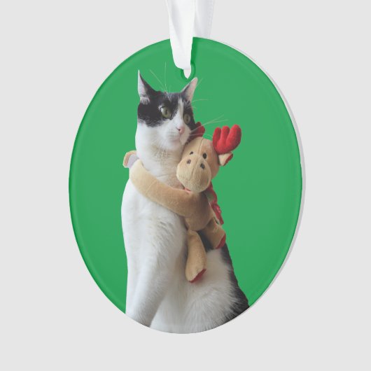 Witte en zwarte kat en rendierkerst Speelgoed Ornament (voorkant)