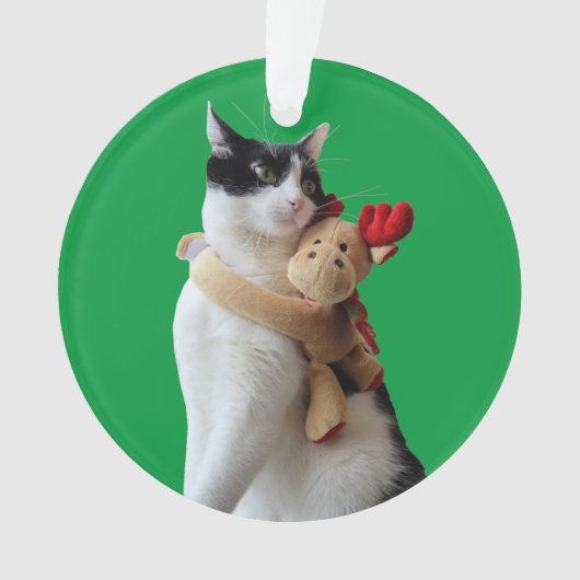 Witte en zwarte kat en rendierkerst Speelgoed Ornament (voorkant)