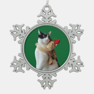 Witte en zwarte kat en rendierkerst Speelgoed Tin Sneeuwvlok Ornament