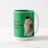 Witte en zwarte kat en rendierkerst Speelgoed Tweekleurige Koffiemok (Voorkant rechts)