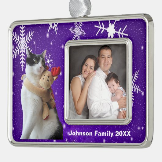 Witte en zwarte kat en rendierkerst Speelgoed Verzilverd Omlijst Ornament (Links)