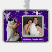 Witte en zwarte kat en rendierkerst Speelgoed Verzilverd Omlijst Ornament (Voorkant)