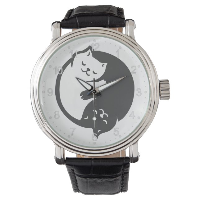 Witte en zwarte kat Yin-Yang - Kies achterkleur Horloge (Voorkant)
