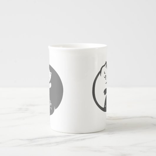 Witte en zwarte kat Yin-Yang - Kies achterkleur Porselein Kop (Voorkant)