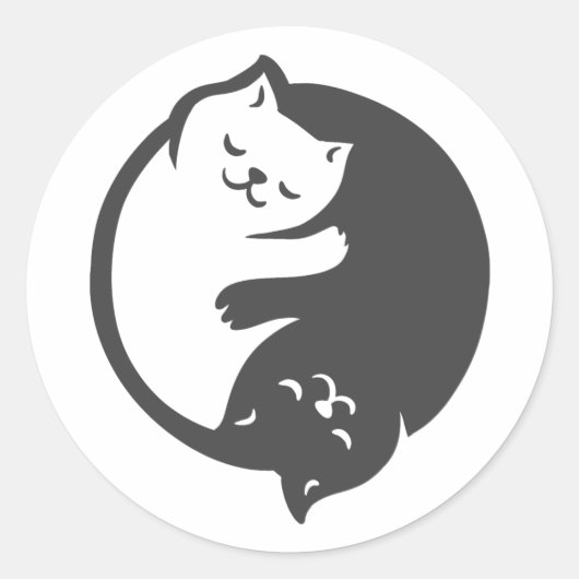 Witte en zwarte kat Yin-Yang - Kies achterkleur Ronde Sticker (Voorkant)