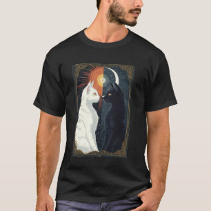witte en Zwarte Katten Maan en Zon Tarot Kunst T-shirt