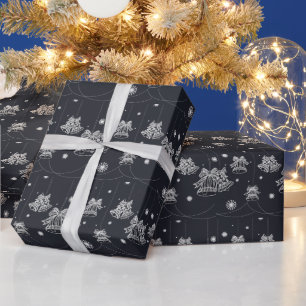Witte en Zwarte Kerst Ornamenteer Patroon Cadeau Cadeaupapier