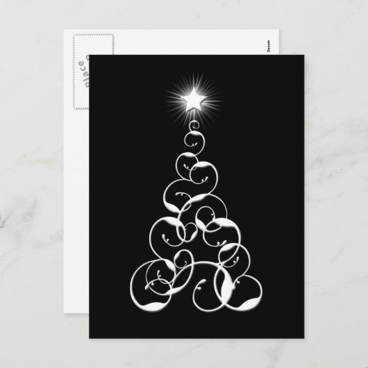 Witte en zwarte kerstboomkunst feestdagenkaart (Voorkant / Achterkant)