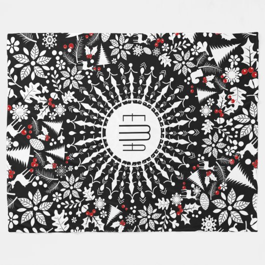 Witte en zwarte kerstkreet fleece deken (Voorkant (Horizontaal))