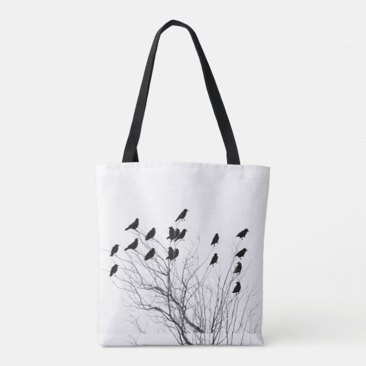 Witte en zwarte kraaien in een boom tote bag (Achterkant)