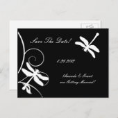 Witte en zwarte libel slaan de datum op aankondigingskaart (Voorkant / Achterkant)