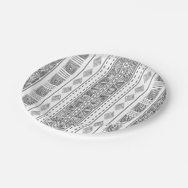 Witte en zwarte modderkruid geïnspireerd etnische  papieren bordje