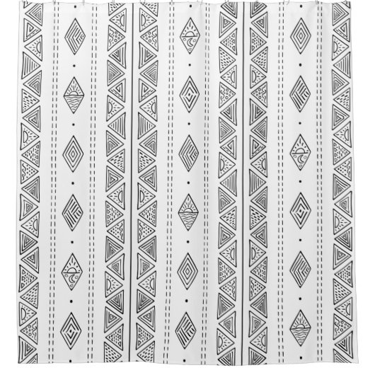 Witte en zwarte modedoek geïnspireerd op stammenet douchegordijn (Voorkant)