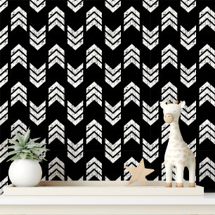 Witte en zwarte moderne getextureerde Chevron pijl Behang