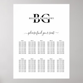 Witte en zwarte Monogram Trouwstoel Grafiek Poster