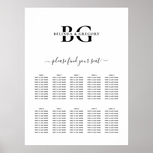 Witte en zwarte Monogram Trouwstoel Grafiek Poster (Voorkant)