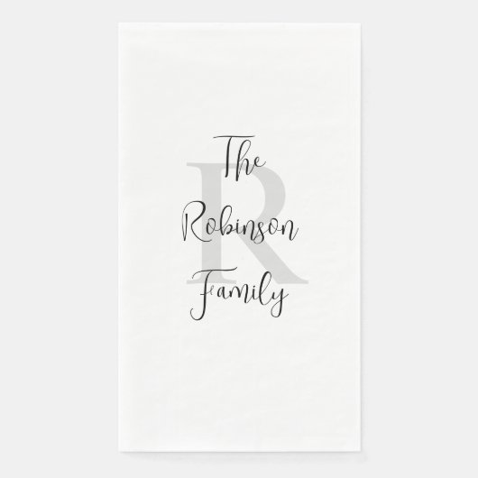 Witte en Zwarte Naam Monogrammed Document Gastenha Servet (Voorkant)