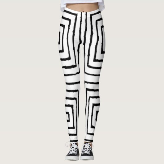 Witte en zwarte pleinen Afrikaanse modderwas Leggings (Voorkant)