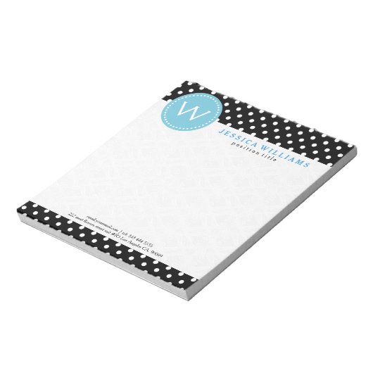 Witte en zwarte pokadots met blauw effect notitieblok (Linkerzijde)