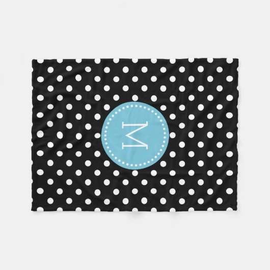 Witte en zwarte Polkadot blauwe accenten Fleece Deken (Voorkant (Horizontaal))