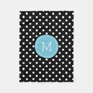 Witte en zwarte Polkadot blauwe accenten Fleece Deken