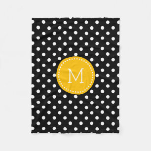 Witte en zwarte polkadot gele accenten fleece deken
