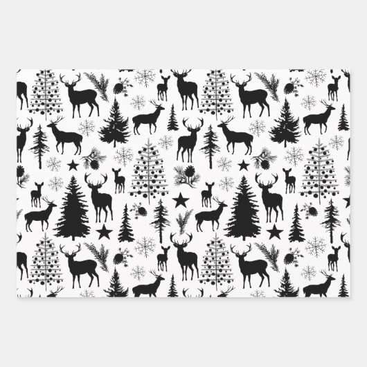 Witte en zwarte rendieren bos modern inpakpapier vel (Voorkant 2)