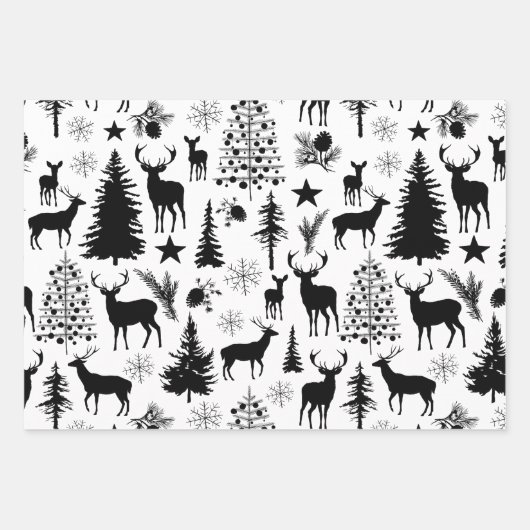 Witte en zwarte rendieren bos modern inpakpapier vel (Voorkant)