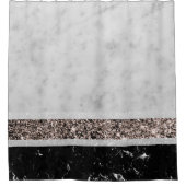 Witte en zwarte Roos Glitter Stripe #1 Douchegordijn (Voorkant)