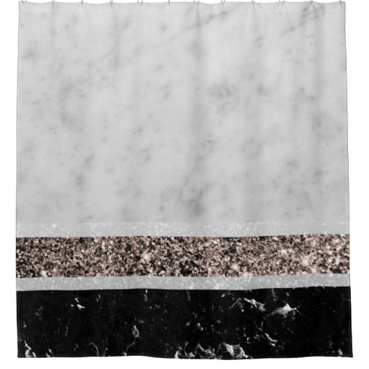 Witte en zwarte Roos Glitter Stripe #1 Douchegordijn (Voorkant)