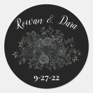Witte en zwarte Roos Gothic Favor Sticker Labels