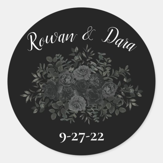 Witte en zwarte Roos Gothic Favor Sticker Labels (Voorkant)