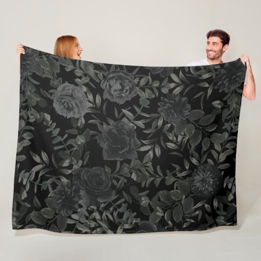 Witte en zwarte Roos Gothic Wedding Blanket Fleece Deken (In situ)