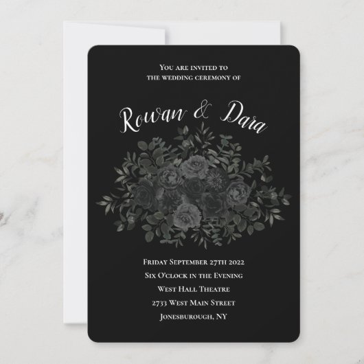 Witte en zwarte Roos Gothic Wedding Invitations Kaart (Voorkant)