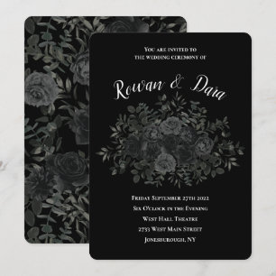 Witte en zwarte Roos Gothic Wedding Invitations Kaart
