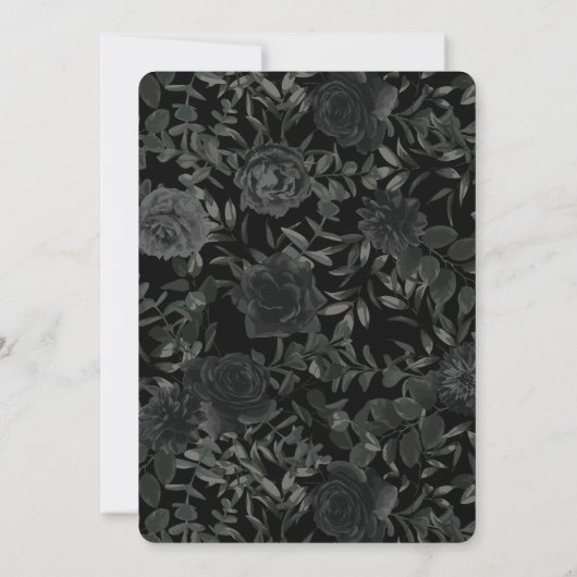 Witte en zwarte Roos Gothic Wedding Invitations Kaart (Achterkant)