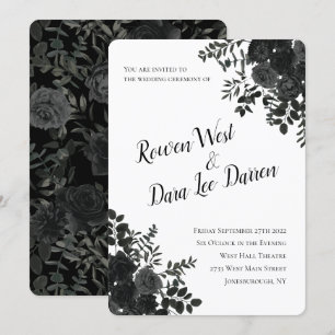 Witte en zwarte Roos Gothic Wedding Invitations Kaart