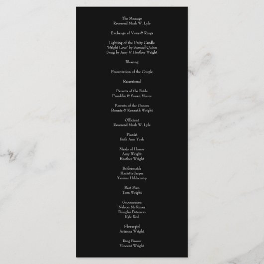 Witte en zwarte Roos Gothic Wedding Programs Menu (Achterkant)