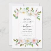 Witte en zwarte roze wilde rozen florale bruiloft kaart (Voorkant)