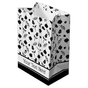witte en zwarte Rozen Rosebud Floral Print Medium Cadeauzakje